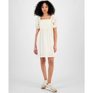 And Now This Women's Large Ivory Smocked Puff-Sleeve Mini Dress NWT